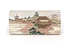 【文庫屋大関】スッキリ大人の財布　束入れ　浮世絵　清水寺【皮革工芸品】 ファッション小物 手作業 手塗 