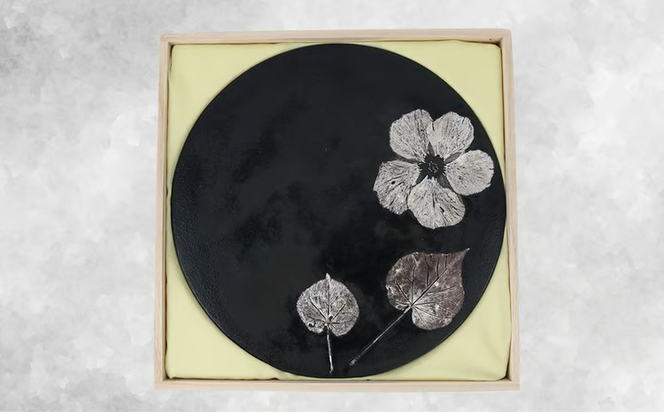 【つづるガラスアート】ゆうなの花　平丸皿－SUMI－　1枚