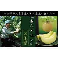 クラウンメロン”名人メロン”　3玉入　ギフト箱入り 果物類 メロン青肉 フルーツ 