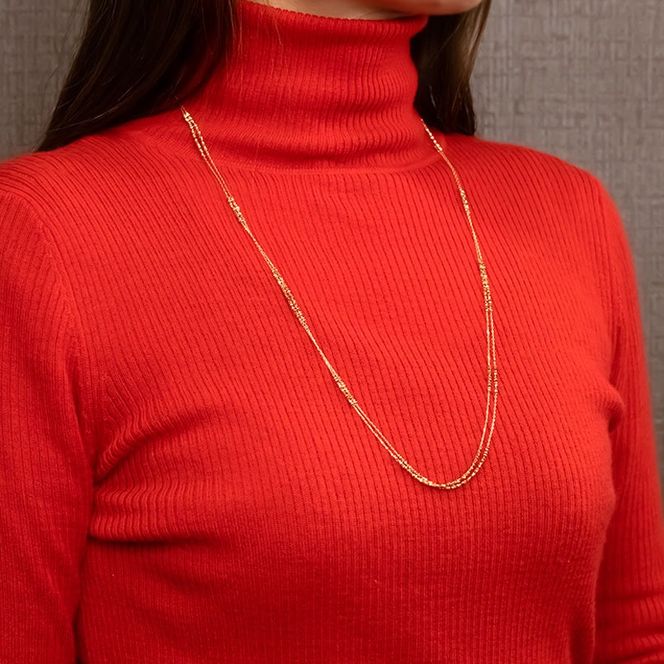 18金 ネックレス レディース チェーン 70cm ゴールド ロングネックレス チェーンのみ 2連 ミラーボール ラリエット チェーンだけ イエローゴールドK18 18k アズキチェーン ジュエリー シンプル 人気　241225an400yn SWAA206
