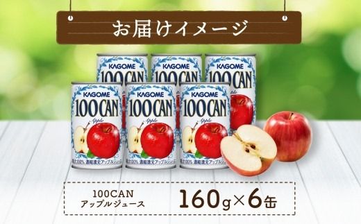 ns038-007　カゴメ 100CAN 160g × 6缶 濃縮還元 アップルジュース 100％ ジュース りんごジュース フルーツジュース 砂糖不使用 果汁 林檎 りんご アップル 飲料 かごめ ドリンク フルーツ 果物 お取り寄せ ギフト 差し入れ 缶ジュース KAGOME 送料無料 那須塩原市