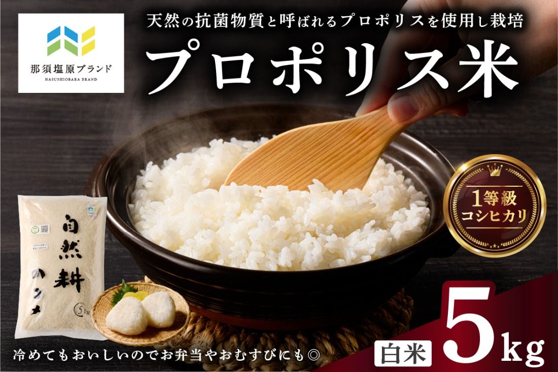 ns063-002 [那須塩原ブランド認定品]プロポリス米(1等級コシヒカリ 白米5kg)[令和7年度産米]