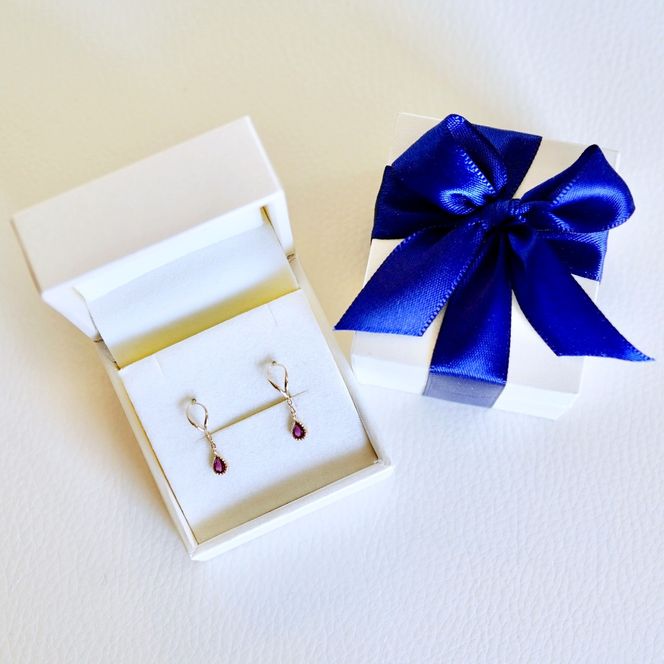 K10YG(10金) イエローゴールド 揺れる ロードライトガーネット アンティーク ピアス 保証書付 2274 242-049-e