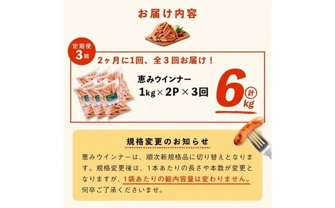 【定期便全3回】2ヶ月に1回お届け！訳あり・業務用！恵みウインナー計6kg t0033-007