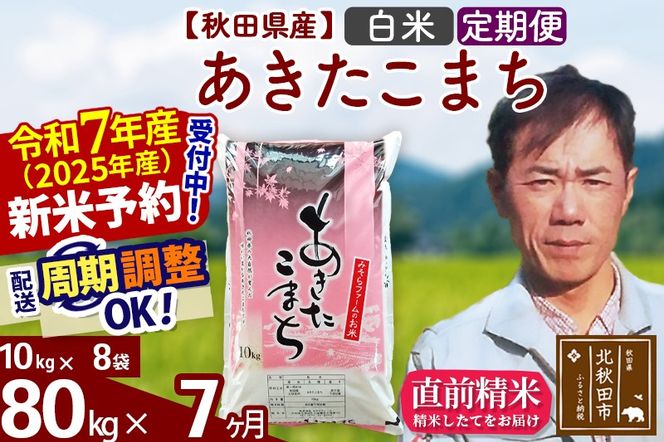 ※令和7年産 新米予約※《定期便7ヶ月》秋田県産 あきたこまち 80kg【白米】(10kg袋) 2025年産 お届け周期調整可能 隔月に調整OK お米 みそらファーム|msrf-11507