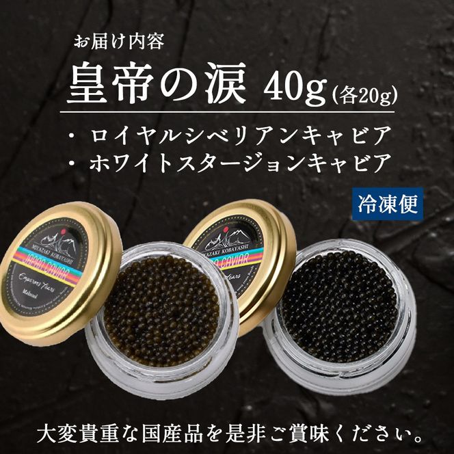 【純国産キャビア】皇帝の涙2種食べ比べ 計40g（ロイヤルシベリアン・ホワイトスタージョン）国産 チョウザメ キャビア 食べ比べ