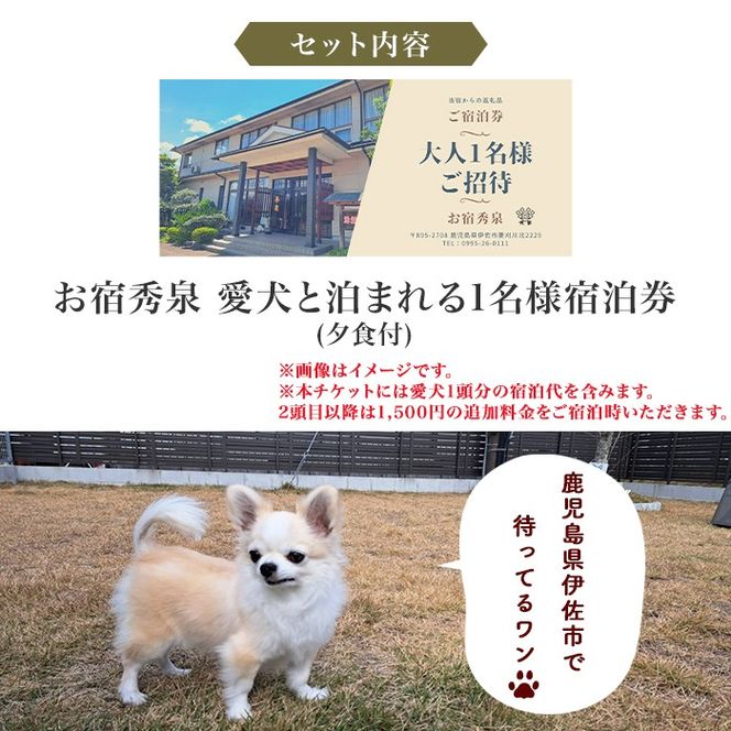 isa814 お宿秀泉 愛犬と泊まれる1名様宿泊券(夕食付) 鹿児島県 伊佐市 宿泊 宿泊券 宿泊チケット 旅行 天然温泉 伊佐米 ステーキ 愛犬 犬 同伴可 【お宿秀泉】