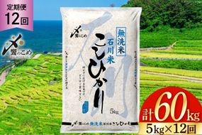 【12回 無洗米 定期便 】〈2026年3月より初回出荷〉石川県産 こしひかり 5kg×12回 総計60kg [中橋商事 石川県 宝達志水町 38601338] 米 お米 白米 精米 ご飯 ごはん コシヒカリ