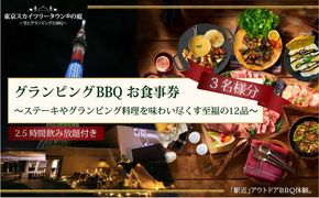 手ぶらでBBQプラン【有効期間1年】ステーキやグランピング料理を味わい尽くす至福の12品＋2.5時間飲み放題 東京スカイツリータウン(R)の庭 3名様 利用券 お食事券【マッキンリープラン】