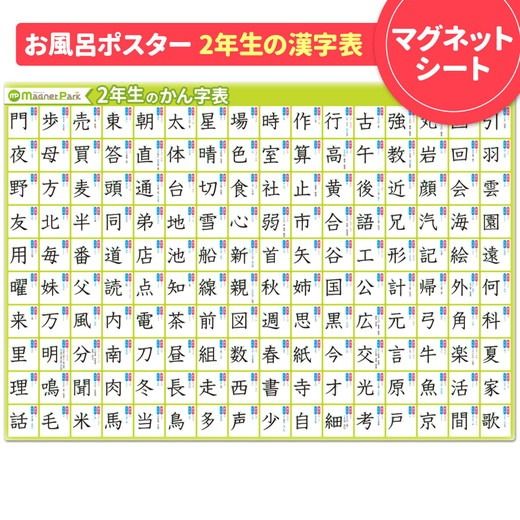 お風呂ポスター3枚組 小学一年漢字表 小学二年漢字表 九九表【小学校低学年おすすめセット】 マグネットシート製