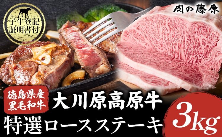 大川原高原牛 特選ロース 3kg 冷凍便 肉の藤原 [30日以内に出荷予定(土日祝除く)]│ 和牛 希少 大川原高原 牛肉 ロース 贅沢 バーベキュー BBQ キャンプ ギフト 贈答 徳島県 佐那河内村 ---sanagouchi_nfw_14_3kg---
