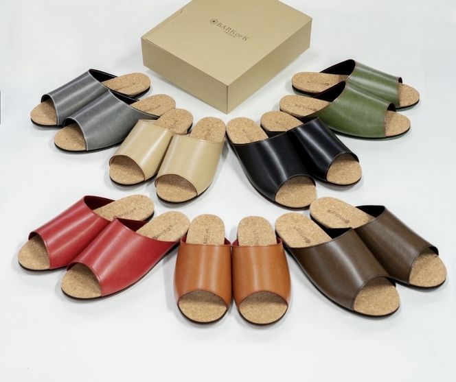 Made in Japanの高品質　ルームシューズの理想形。天然素材、静音性、高反発クッションで足にやさしい、 コルクでむれにくい、来客時も合成皮革とシンプルカラーのデザインで、さりげないセンスを！ 「バークオブケイ」コルクルームシューズ（ＬＬ・28.0cm・カーキ）-[A125-18]
