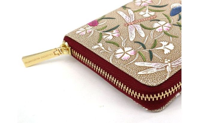 【文庫屋大関】 大容量　ぐるっとファスナーの長財布　撫子【皮革工芸品】 ファッション小物 民芸品 