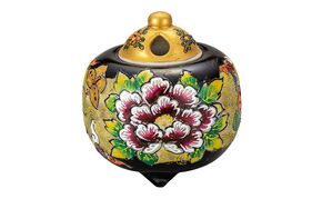 九谷焼　3.5号香炉　黒盛花と蝶 a05 