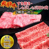 飛騨牛 すき焼き・しゃぶしゃぶ用お肉　2種食べ比べ（赤身500g、ロース500g） ※離島への配送不可