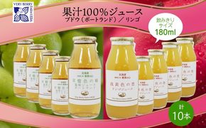 ポートランド リンゴ ジュース 飲み比べ 180ml 計10本 常盤色の瞳 ぶどう 浅黄色の愁 りんご ジュース 果汁 100％ ジュース ギフト セット 果汁100 葡萄 林檎 自然農園 お取り寄せ ギフト 果汁飲料 