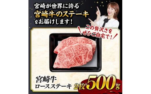 ※最速便※ 生産者応援！宮崎牛ロースステーキ2枚　計500g 肉 牛肉 宮崎県産 黒毛和牛 [C00604 C00608]