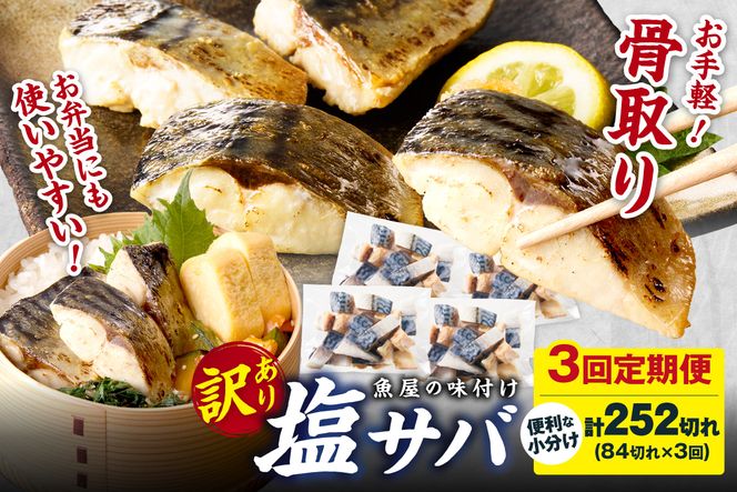 定期便3回【訳あり】魚屋の味付け骨取り塩サバ6パック（84切れ×3回/約6.3kg）※隔月　TB00060