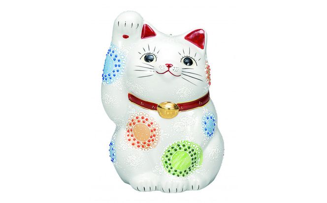 九谷焼　7号招き猫　白盛　a05 172111_CY2208