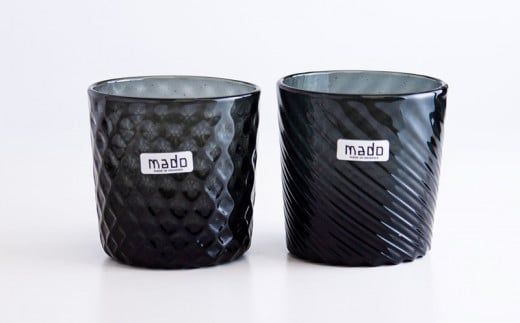 madoロックグラス（ダイヤ柄・モール柄）2個セット　スモーキーブラック