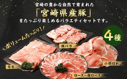＜【2回定期便】宮崎県産豚 バラエティセット 計2.7kg＞お申込みの翌月下旬頃に第一回目発送（12月は中旬頃）【c1440_mc】 バラエティセット 4種 合計5.4kg 豚バラ焼肉 豚ロースor肩ローススライス 豚モモスライス 豚小間切れ 豚ロース 肩ロース 豚肉 豚 肉 精肉 料理 宮崎県産 宮崎県 宮崎 みやざき 高鍋町 定期便 冷凍