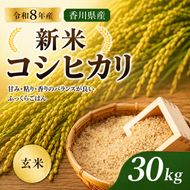 米 お米 コシヒカリ 香川県産 令和8年産 30kg 玄米 再生二期作米 二期作 水主地区 エコファーマー 20年以上 有機肥料 堆肥 こだわり ご飯 主食 こしひかり ライス 食卓 家庭用 自宅用 お取り寄せ 間嶋農園 香川県 東かがわ市 46312471