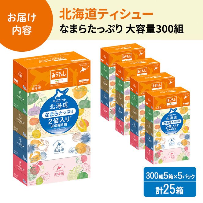 エリエール ハーフサイズ 収納に便利 コンパクト 【少量5パック】 北海道ティシュー 300組 5箱×5パック 計25箱 最短 10日以内配送 最短配送 なまらたっぷり 大容量 防災 常備品 備蓄品 消耗品 日用品 生活必需品 赤平市