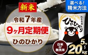 新米 令和7年産 白米 【9ヶ月定期便】 選べる 精米方法 白米 無洗米 ひのひかり 5kg 10kg 15kg 20kg《お申込月の翌月から出荷開始》 白米 精米 熊本県産(南阿蘇村産含む) 単一原料米 南阿蘇村 ひの 送料無料 熊本県 SDGs むせんまい 米 コメ こめ 国産 定期便---hn7tei_112500_5kg_mo9_mna_h---