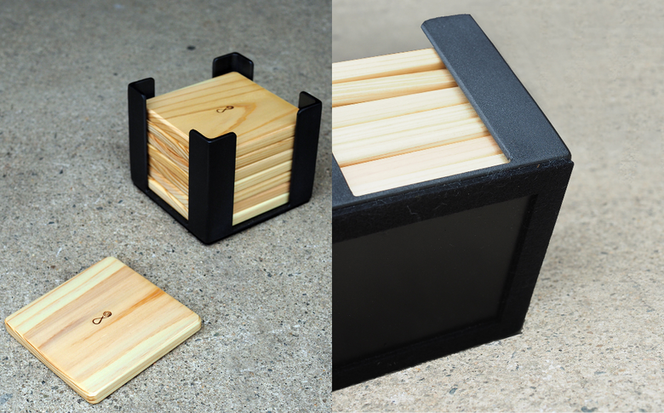 岡山県産ヒノキ×アイアン｜こだわりのコースターセット（8枚組） E-ms-A29A