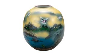 九谷焼　8号花瓶　金箔鶴山水 a05 