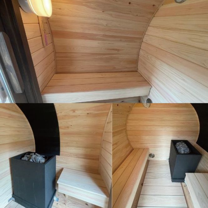 小型 バレルサウナ 樽型サウナ BURROW mini 1.5 ブラウン 茨城県 八溝檜 銘木 常陸檜使用(BO004)