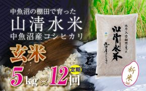 【令和8年産 新米】 【定期便／全12回】玄米5kg　新潟県魚沼産コシヒカリ「山清水米」十日町市 米