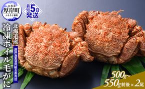 訳あり 3D冷凍 北海道産冷凍ボイル毛がに 500g～550g前後×2尾 [ 毛カニ 蟹 毛ガニ カニ かに ] 