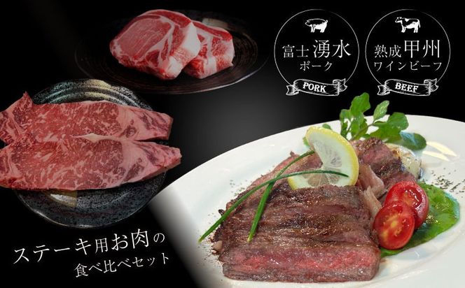【冷凍】富士湧水ポーク・甲州ワインビーフ熟成肉 ステーキ食べ比べセット 	DM063