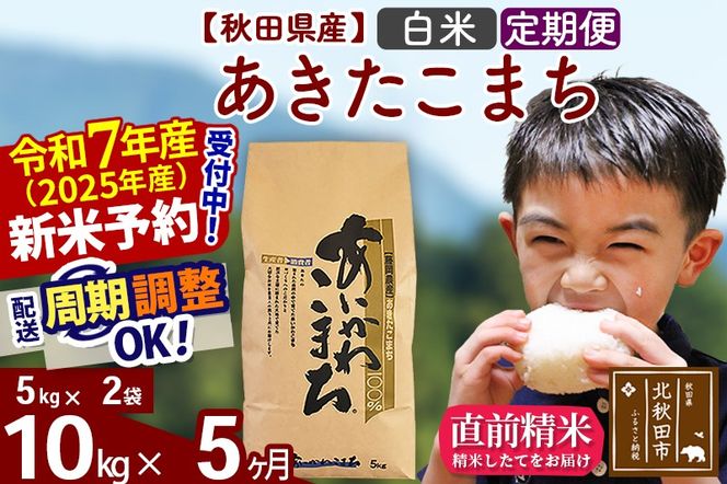 ※令和7年産 新米予約※《定期便5ヶ月》秋田県産 あきたこまち 10kg【白米】(5kg小分け袋) 2025年産 お届け周期調整可能 隔月に調整OK お米 藤岡農産|foap-10605