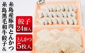 糸島産豚肉 ロース 衣付き カツ 5枚 ギョーザ 24個 セット 《糸島》 【糸島ミートデリ工房】 [ACA070]