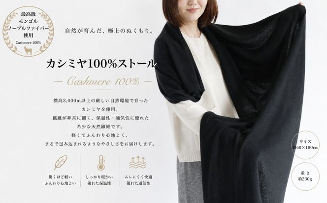 G3611 100％ピュアカシミヤ・大判ストール ブラック フリンジ無し【高級 カシミア おしゃれ ファッション 防寒 かしみあ】