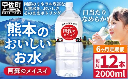 【定期便6ヶ月】熊本のおいしいお水 阿蘇のメイスイ 2L×12本（2ケース）（共通返礼品・御船町） - 天然水 水 飲料水 ミネラルウォーター 箱買い まとめ買い ペットボトル 飲料 ウォーター 軟水 防災グッズ 防災 備蓄 ローリングストック ストック 熊本県