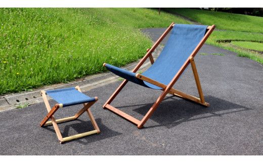 《 受注生産 》布製 デッキ チェア 1脚 （ネイビー）【 フットレスト 付き 】 インテリア アウトドア キャンプ テラス 庭 家具 日用品 椅子 イス リクライニング 折りたたみ コンパクト 収納 [DP004us]