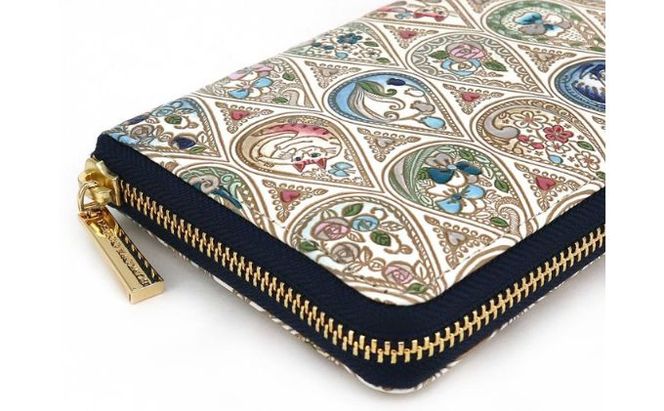 財布 大容量 ぐるっとファスナーの長財布 花と猫 インディゴ 文庫屋大関 お財布 サイフ 長財布 ロングウォレット ウォレット ファスナー長財布 大容量財布 革製品 革小物 本革 日本製 東京 東京都 墨田区