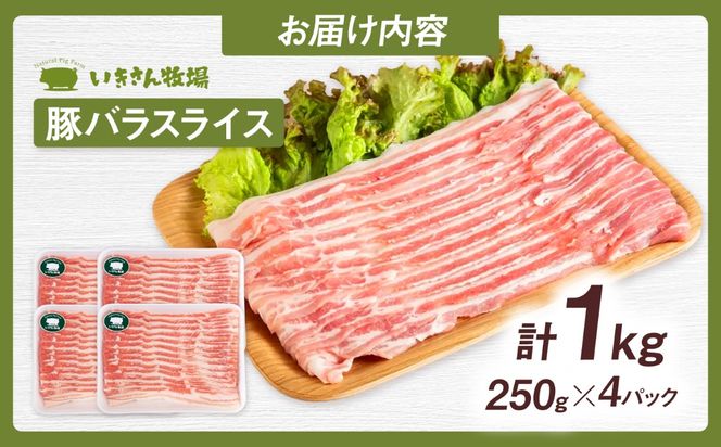 一貴山豚 バラスライス 計1kg(250g×4p) 糸島市 / いきさん牧場 豚肉 冷凍[AGB041] 豚肉 豚 ブランド豚 一貴山豚 ポーク バラ スライス 250g 小分け 1kg