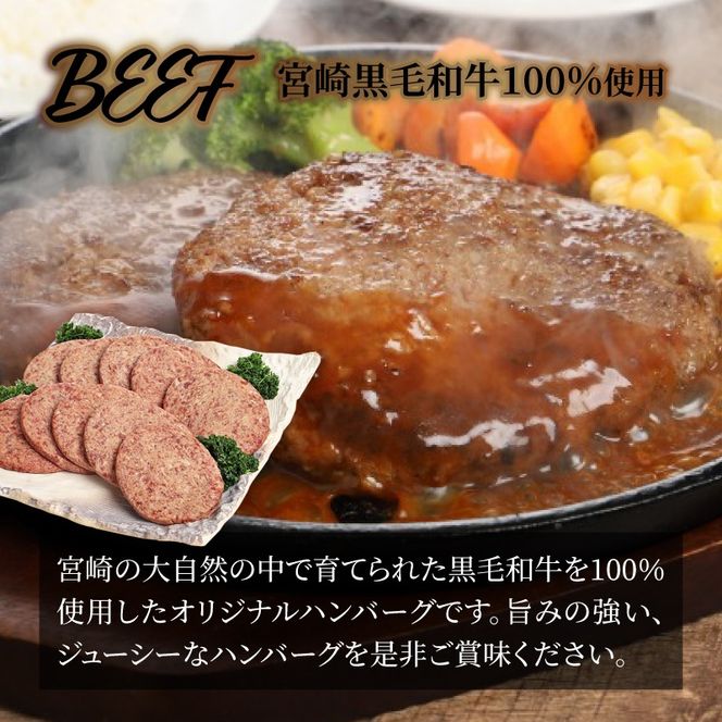 ★スピード発送!!７日～10日営業日以内に発送★宮崎県産黒毛和牛100%ハンバーグ120ｇ×10個 K16_0160