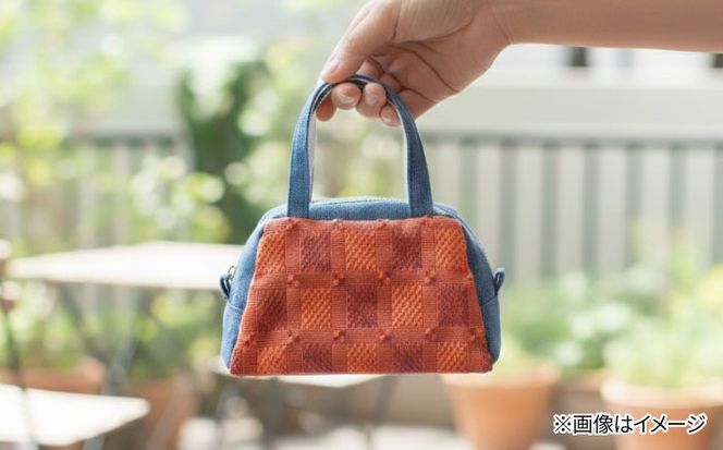 ヤシラミ花織 ランチポーチ 格子モダン (水色・オレンジ系織物) ハンドバッグ 手提げバッグ 小さめ おしゃれ レディース 沖縄市 / FABRIC SHOP MINAMI[BCCS001-01]