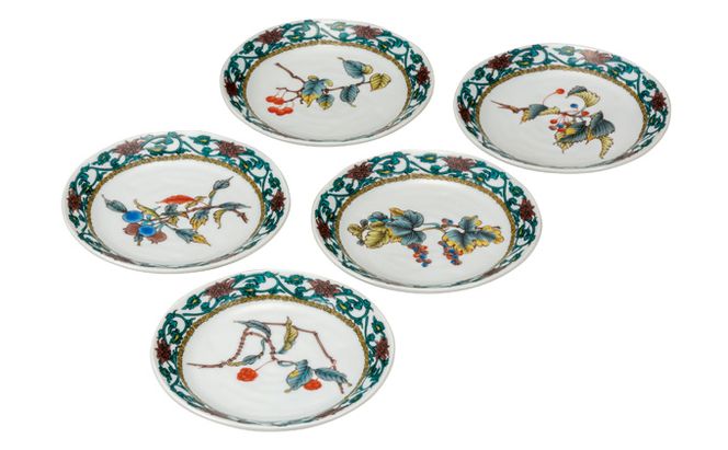 九谷焼　5.5号皿揃　山の幸絵変り （5枚セット）a01 食器 キッチン雑貨 キッチンアイテム 雑貨 小物 お皿 丸皿 食卓 テーブルコーディネート 