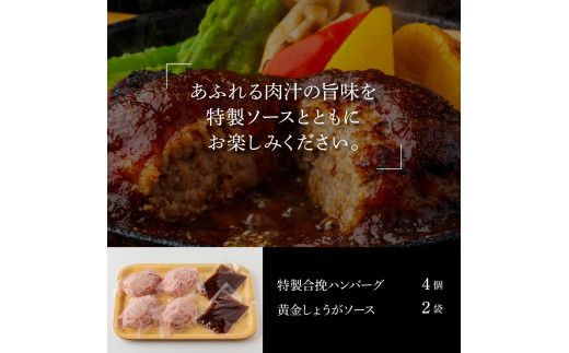 【CF-R7hbk】CDM009　生姜好きにオススメ！老舗レストランの国産牛と美鮮豚ハンバーグ120g×4ケ＋黄金しょうがソース×2袋 ハンバーグ セット 10000円 牛肉 豚肉 和牛 美味しい おいしい 小分けパック 個包装 冷凍 食品 