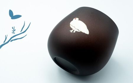 「信州の名工」による漆絵入り　木製エッグカップ(Ba-019)