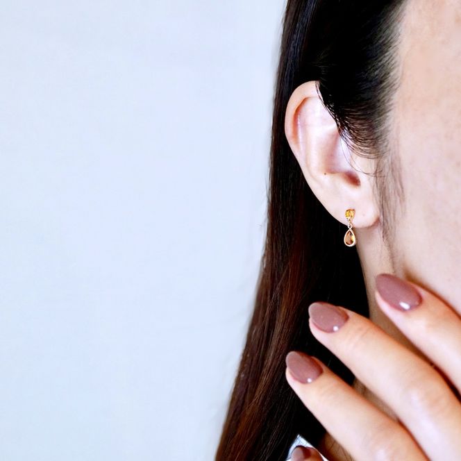 K10YG(10金) イエローゴールド 揺れる シトリン アンティーク ピアス 保証書付 SR-2261 242-050-b