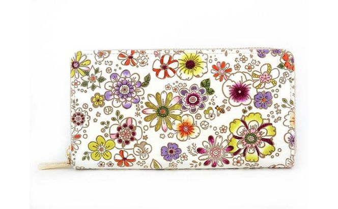 【文庫屋大関】 大容量　ぐるっとファスナーの長財布　みつばち【皮革工芸品】 ファッション小物 民芸品 