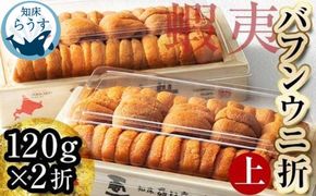 ＜先行受付＞＜27年1月～6月内発送＞エゾバフンウニ（上）折うに 120g×2枚 016942_BY007