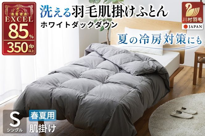 【春夏用】洗える！ 羽毛 肌掛け布団 シングル ホワイトダックダウン 85% 0.3kg (無地 グレー) 羽毛布団 布団 ふとん 羽毛 肌掛け 掛け布団 寝具 夏用 日本製 国産 抗菌防臭 無地 コインランドリー [川村羽毛 山梨県 韮崎市 20745100]